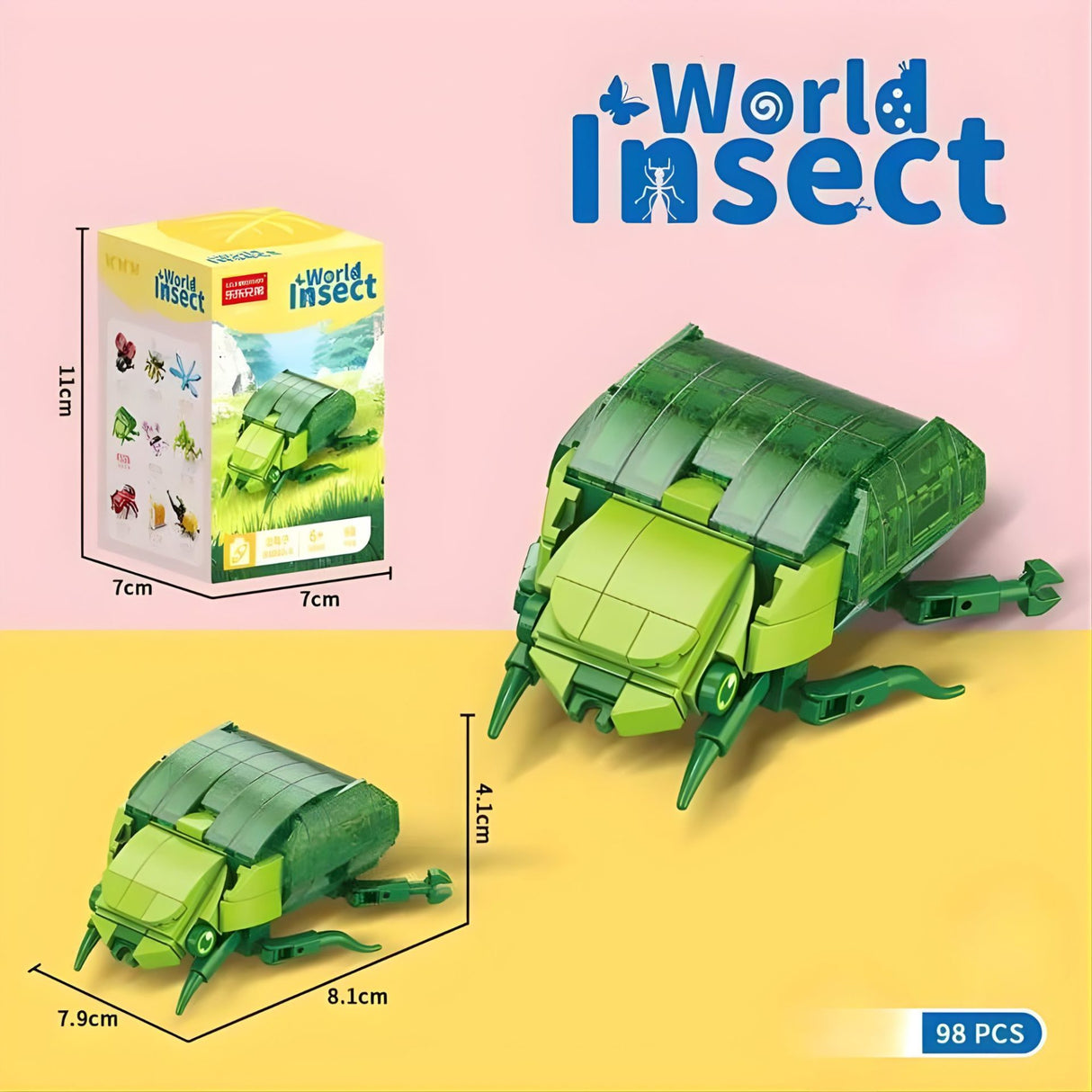 Set de Constructie, Flippy, Model Gandac Scarabeu, Lumea Insectelor Mini, 98 Piese, Model 3D, Jucarie Educativa STEM, +6 Ani, Plastic ABS, 11 x 7 x 7 cm, Verde Inchis - vivimall.ro