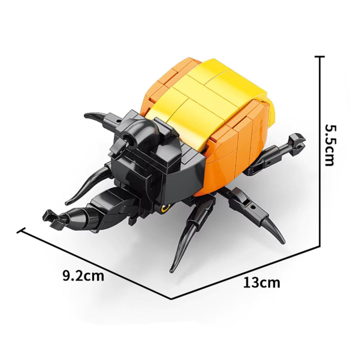 Set de Constructie, Flippy, Model Gandacul Rinocer, Lumea Insectelor Mini, 98 Piese, Model 3D, Jucarie Educativa STEM, +6 Ani, Plastic ABS, 11 x 7 x 7 cm, Negru/Portocaliu - vivimall.ro