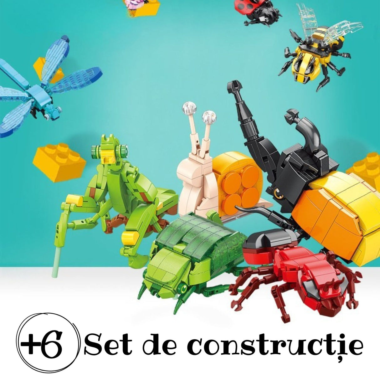 Set de Constructie, Flippy, Model Gandacul Rinocer, Lumea Insectelor Mini, 98 Piese, Model 3D, Jucarie Educativa STEM, +6 Ani, Plastic ABS, 11 x 7 x 7 cm, Negru/Portocaliu - vivimall.ro
