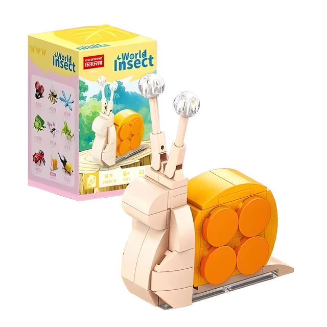 Set de Constructie, Flippy, Model Melc, Lumea Insectelor Mini, 62 Piese, Model 3D, Jucarie Educativa STEM, +6 Ani, Plastic ABS, 11 x 7 x 7 cm, Bej/Portocaliu - vivimall.ro