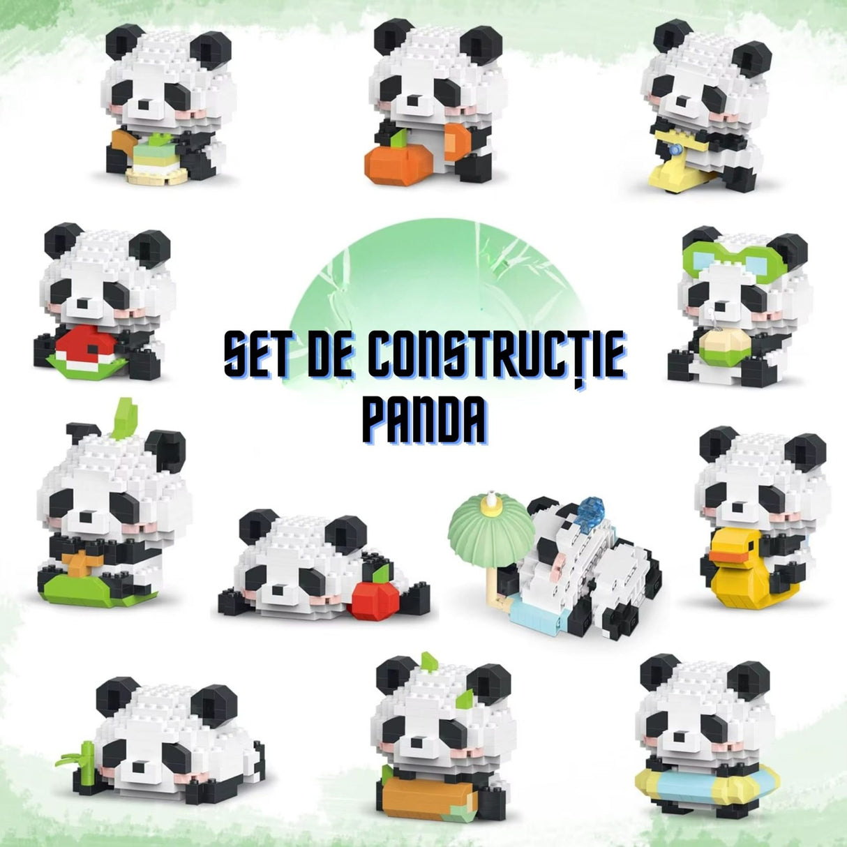 Set de Constructie, Flippy, Model Panda cu Bambus, 159 Piese, Model 3D, Jucarie Educativa STEM, +6 Ani, Plastic ABS, 7.8 x 4.1 x 11.3 cm, Mov - vivimall.ro