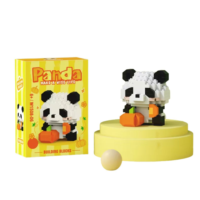Set de Constructie, Flippy, Model Panda cu Dovleac, 171 Piese, Model 3D, Jucarie Educativa STEM, +6 Ani, Plastic ABS, 7.8 x 4.1 x 11.3 cm, Galben - vivimall.ro