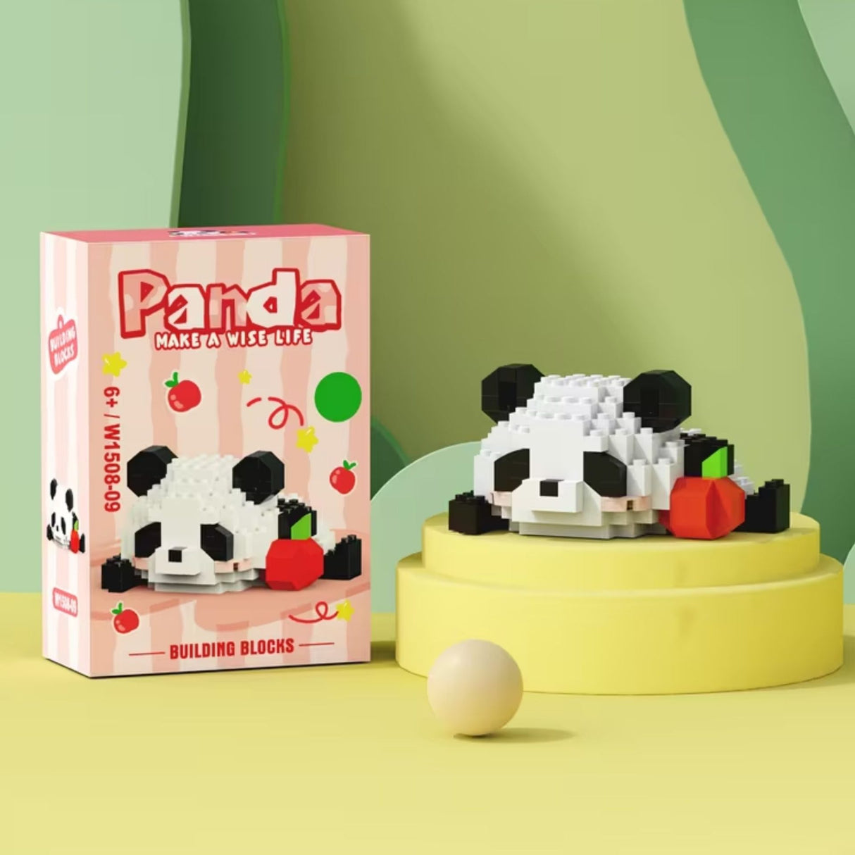 Set de Constructie, Flippy, Model Panda cu Mar, 148 Piese, Model 3D, Jucarie Educativa STEM, +6 Ani, Plastic ABS, 7.8 x 4.1 x 11.3 cm, Rosu - vivimall.ro