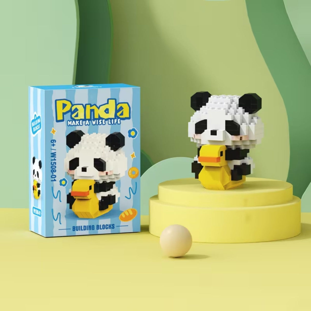 Set de Constructie, Flippy, Model Panda cu Rata, 179 Piese, Model 3D, Jucarie Educativa STEM, +6 Ani, Plastic ABS, 7.8 x 4.1 x 11.3 cm, Albastru Inchis - vivimall.ro