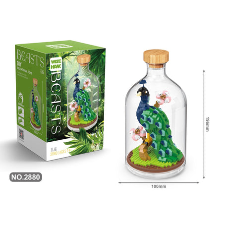 Set de Construit in Sticla, Flippy, 651 Piese, din Plastic, +14 Ani, 10 x 19.6 cm, Model Paun, Multicolor - vivimall.ro