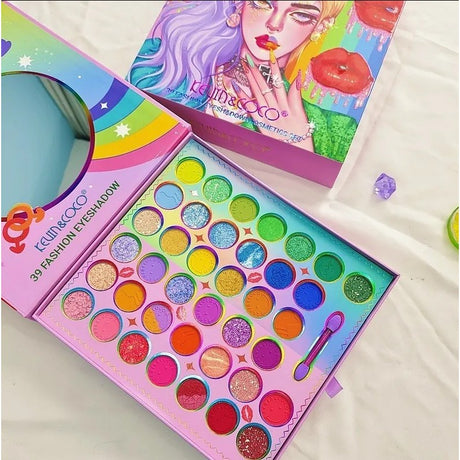 Set de Machiaj, Kevin & Coco, 39 de Culori, pigmentate, Fard de ochi, Ruj, Gloss, Tus, Fard Obraz, Curcubeu - vivimall.ro