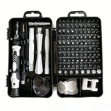 Surubelnite pentru Reparea Telefoanelor, Flippy, Set 115-in-1 Cromate, Demontarea Repararea Ceasurilor, Electronicelor Mici, Maner detalii Albe, 18 x 11 x 6 cm, Negru