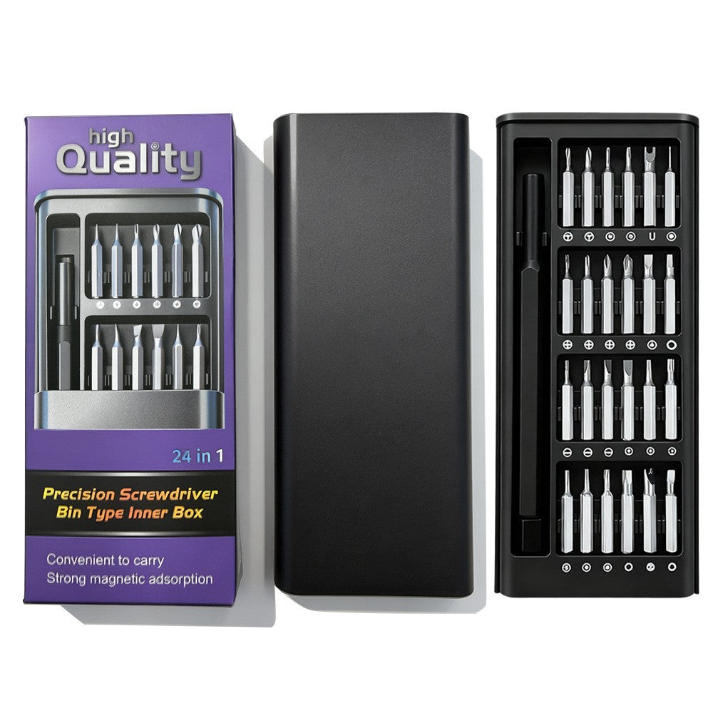 Set de Surubelnite 24-in-1 cu Clichet, Flippy, Set de Uz Casnic pentru Repararea Electronicelor Mici, Maner durabil Negru, 26.5 x 15 x 1.5 cm, Negru