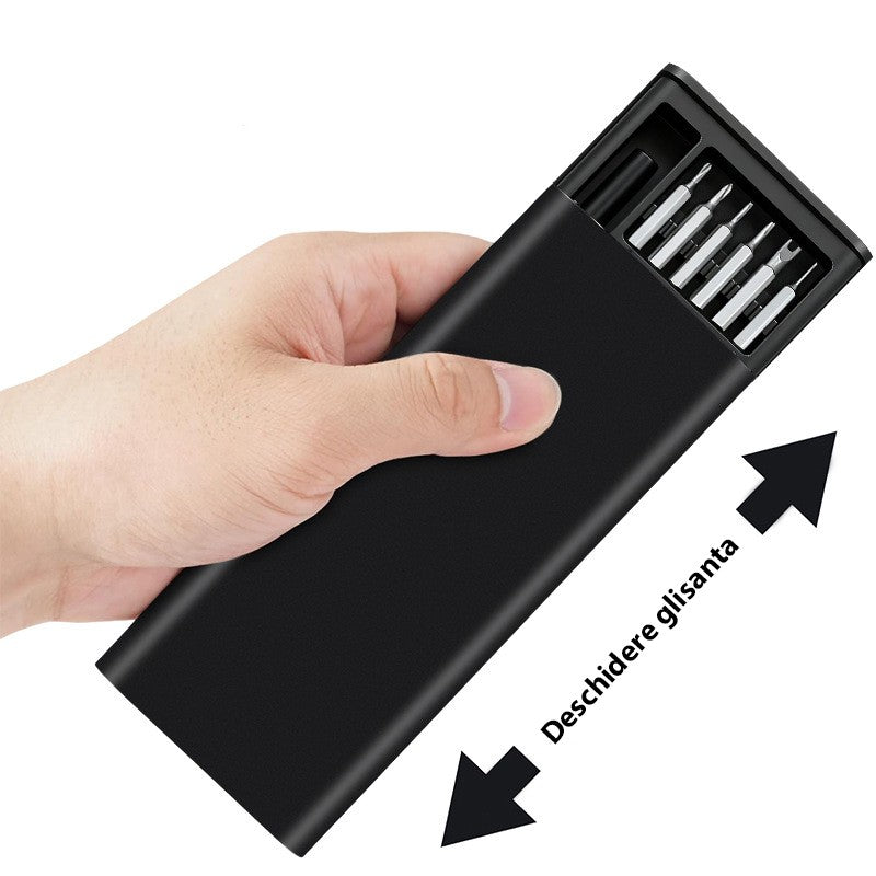 Set de Surubelnite 24-in-1 cu Clichet, Flippy, Set de Uz Casnic pentru Repararea Electronicelor Mici, Maner durabil Negru, 26.5 x 15 x 1.5 cm, Negru