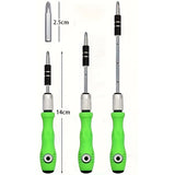 Set de Surubelnite 32-in-1 cu Clichet, Flippy, Cromate, Set de Uz Casnic pentru Repararea Electronicelor Mici, Maner durabil Verde, 10.5 x 7 x 3 cm, Gri