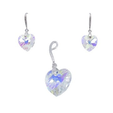 Сребърен комплект 925 с елементи Swarovski, сърце