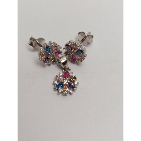 Set din Argint 925 Fulg de Nea cu Pietre Colorate, Jolie Silver, 2.1g, 1 cm x 0.9 cm - vivimall.ro