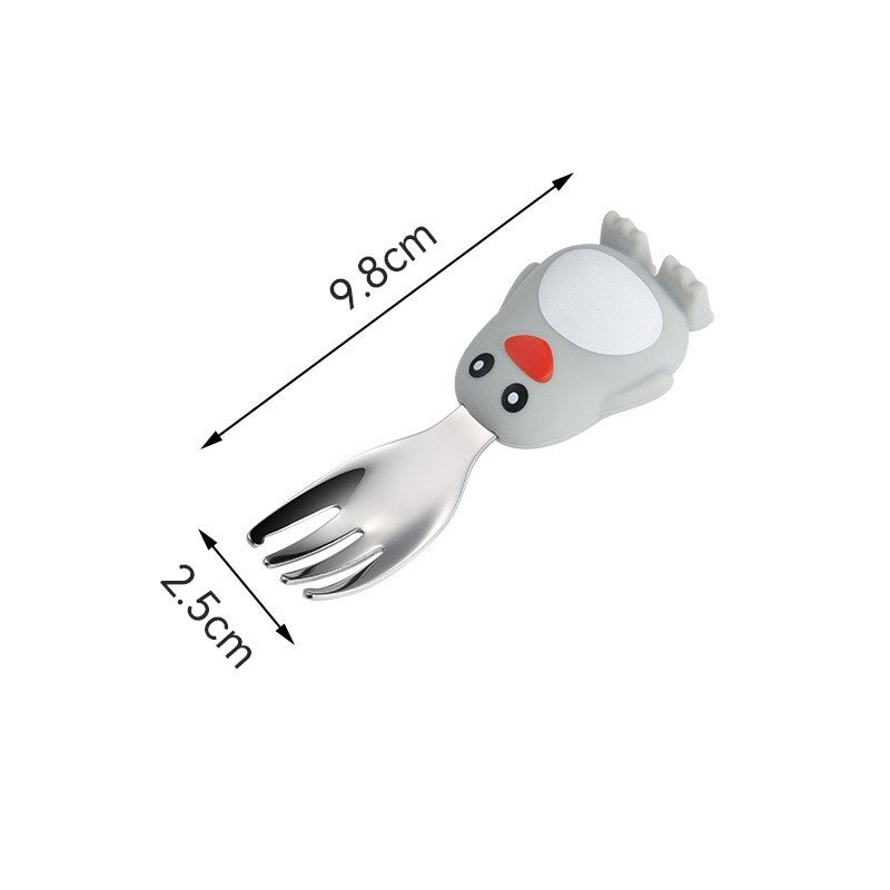 Set diversificare bebelusi Vivimall, din silicon, 23.5 x 12.5 cm, 1 farfurie compartimentata in forma de pinguin, lingurita si furculita, pai, perie pai, fara alergeni, ventuza fixare,  forma creativa,  gri - vivimall.ro