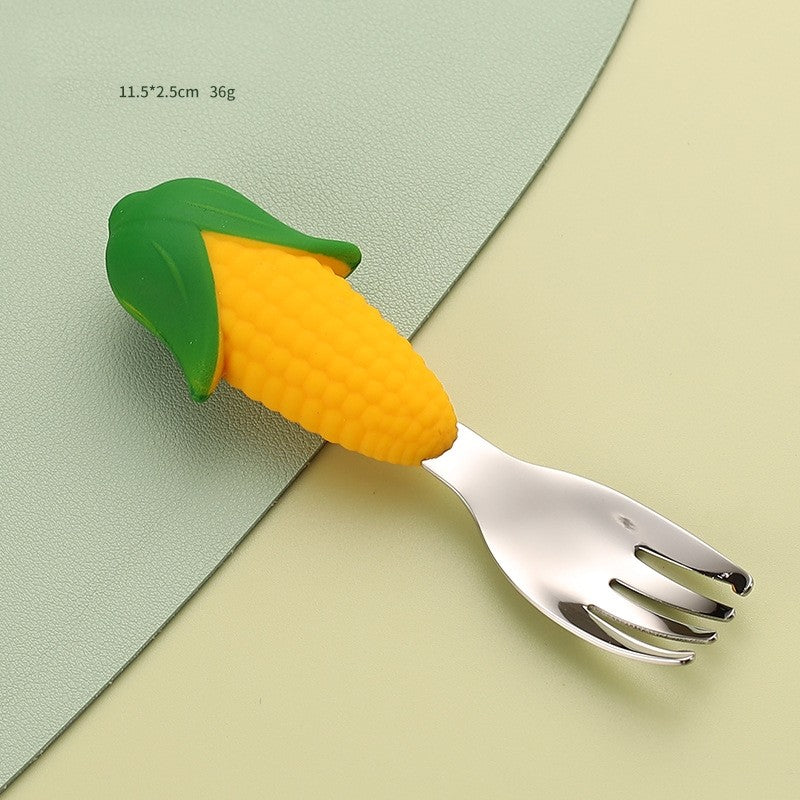 Set diversificare bebelusi Vivimall, din silicon, 23.5 x 12.5 cm, 1 farfurie compartimentata in forma de porumb, lingurita si furculita, pai, perie pai, fara alergeni, ventuza fixare,  forma creativa,  galben - vivimall.ro