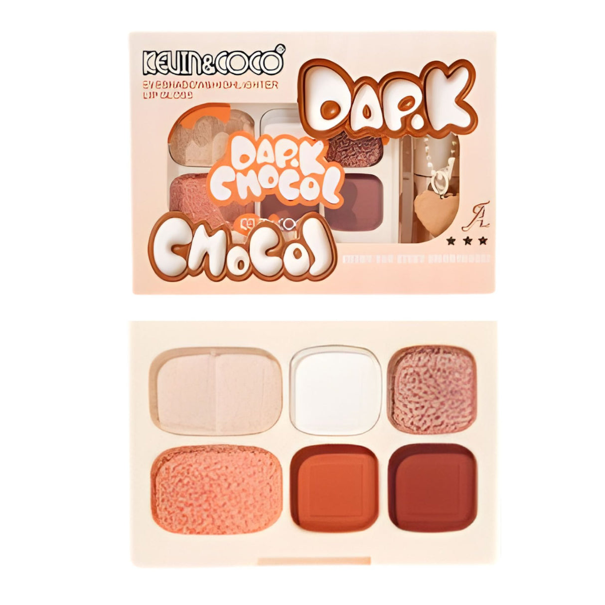 Set Machiaj, Kevin&Coco, Paleta Farduri de Ochi si Lip Gloss, 6 Nuante, Finisaj Mat, Shimmer, Textura Fina, Pigmentare Intensa, 10.4 g, 14.7 x 10.5 x 3.5 cm, Portocaliu - vivimall.ro