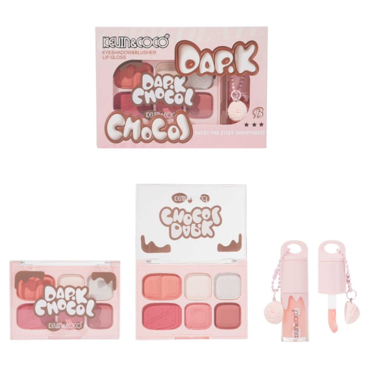Set Machiaj, Kevin&Coco, Paleta Farduri de Ochi si Lip Gloss, 6 Nuante, Finisaj Mat, Shimmer, Textura Fina, Pigmentare Intensa, 10.4 g, 14.7 x 10.5 x 3.5 cm, Roz - vivimall.ro