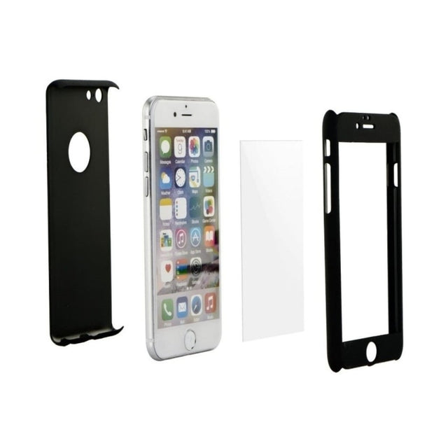 Set Husa si Folie de Protectie, Flippy, Compatibila cu Apple iPhone X, Full Cover 360°, Plastic + Sticla, Negru - vivimall.ro