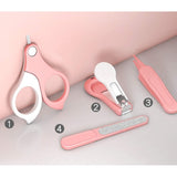 Set 4in1 de Ingrijire Unghii pentru Bebelusi, Vivimall, Cutie de Depozitare Transparenta, 0-6 Ani, 13.6x8x2 cm, Roz - vivimall.ro