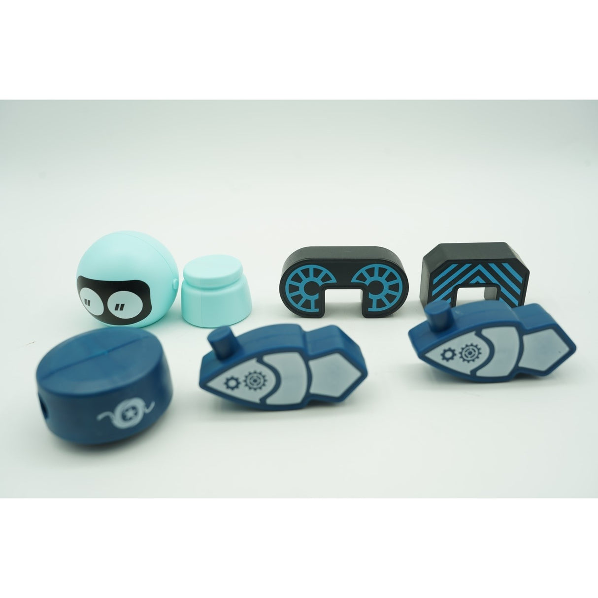 Set inteligent de blocuri magnetice pentru copii, 7 piese, cutie depozitare, robotel, albastru - vivimall.ro