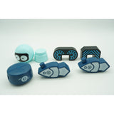 Set inteligent de blocuri magnetice pentru copii, 7 piese, cutie depozitare, robotel, albastru - vivimall.ro