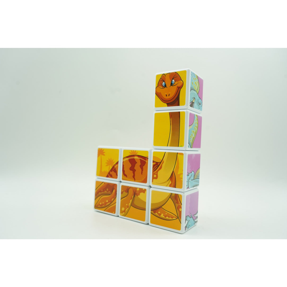 Set inteligent de cuburi magnetice pentru copii, 8 piese, cutie depozitare, puzzle dinozauri, +3 ani, multicolor - vivimall.ro