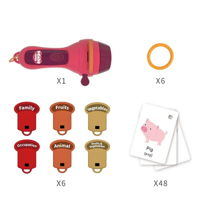 Set Jucarie Educativa, Vivimall, Proiector Tip Lanterna Pentru Copii, 6 Teme, 48 de Imagini, Cutie Depozitare, +3 ani, Rosu - vivimall.ro