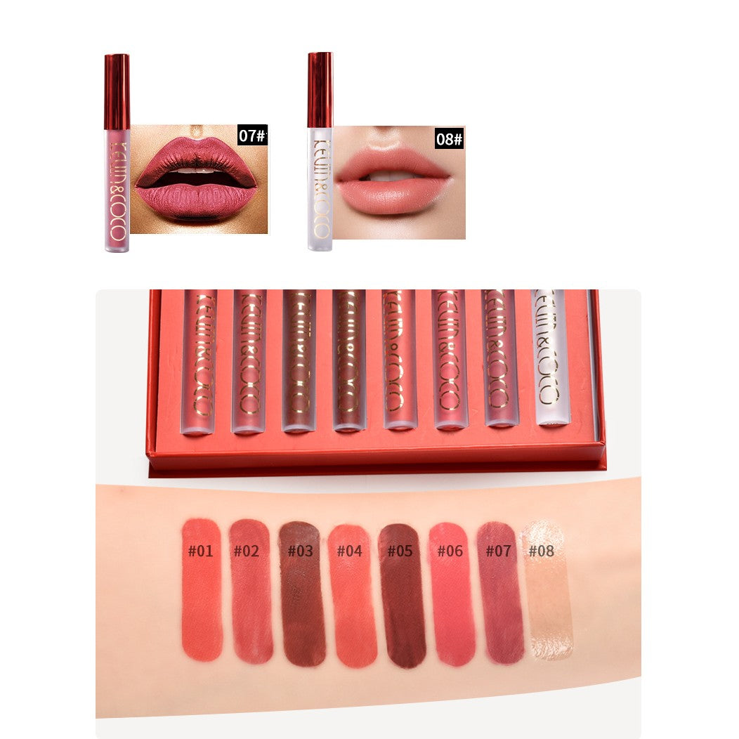 Комплект от 8 матови червила, устойчиви на пренасяне, Kevin&amp;Coco, 2.5 мл