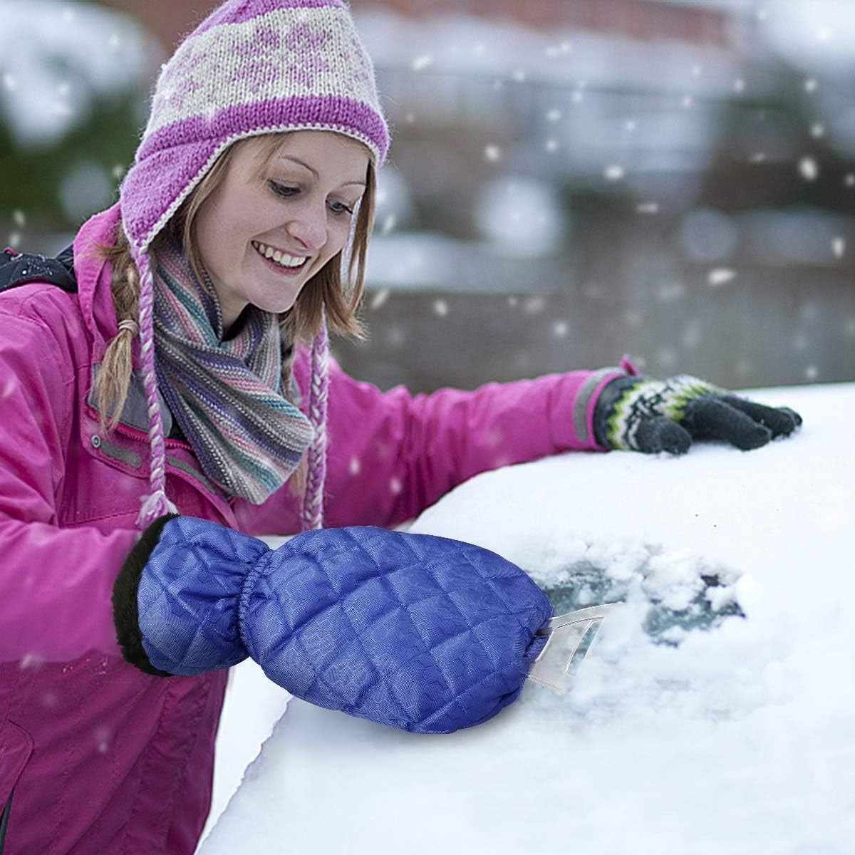 Set Manusa si Racleta pentru Zapada, Vivimall, Impermeabila, Izolatie de Bumbac, 31 x 15 cm, Albastru - vivimall.ro