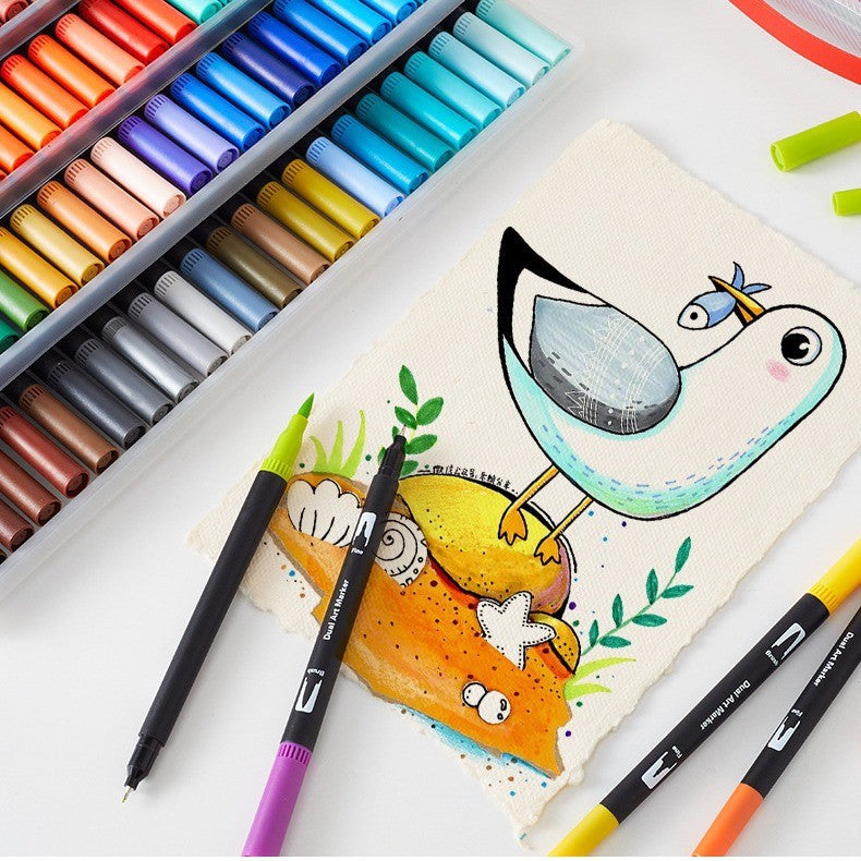 Set 60 Carioci, Vivimall, pe Baza de Apa, 2 Tipuri de Varf, 1-2 mm, 0.4 mm, Corp Carioca Negru, din Plastic, Multicolor - vivimall.ro