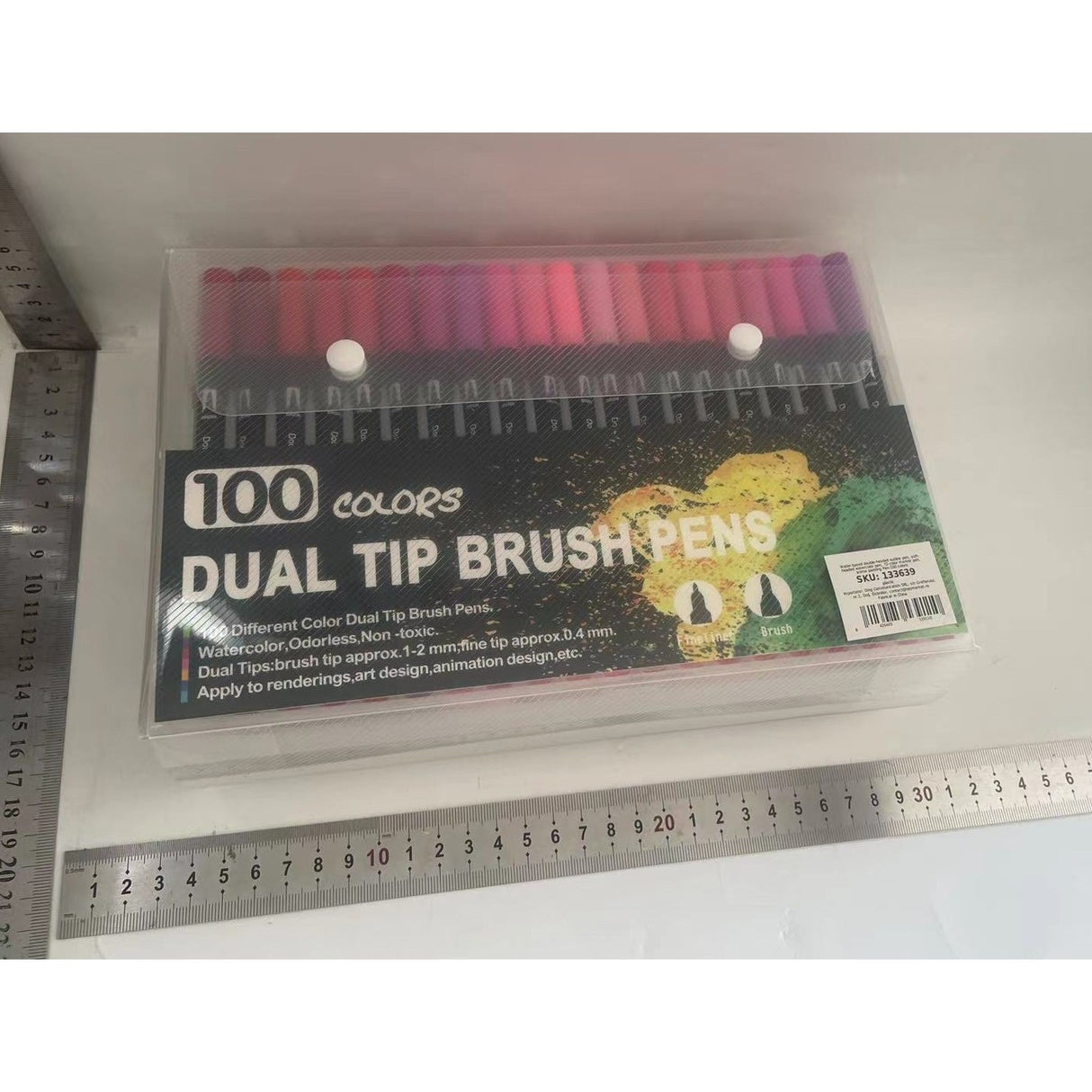 Set 100 Carioci, Vivimall, pe Baza de Apa, 2 Tipuri de Varf, 1-2 mm, 0.4 mm, Corp Carioca Negru, din Plastic, Multicolor - vivimall.ro