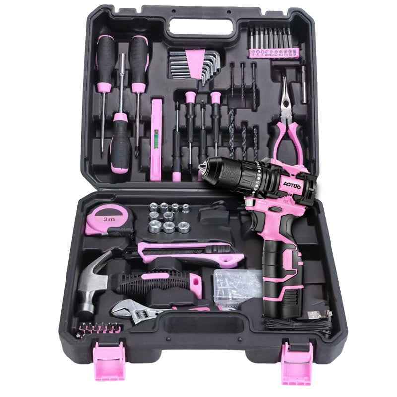 Set mașină de găurit și înșurubat Flippy 18V cu motor fără perii, vedere frontală cutie completă cu accesorii