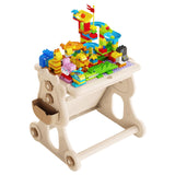 Detaliu suprafață construcție masă Flippy compatibilă piese LEGO Duplo, plastic rezistent, bej