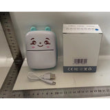 Set Mini Imprimanta Foto Portabila, Vivimall, Include: 1x Set de Markere, 5x Role de Hartie Termica, 5x Role Hartie Adeziva, Incarcare USB, Bluetooth, Print Alb-Negru, Model Ursulet, Alb/Albastru - vivimall.ro