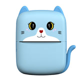 Set Mini Imprimanta Foto Portabila, Vivimall, Include: 1x Set de Markere, 5x Role de Hartie Termica, 5x Role Hartie Adeziva, Incarcare USB, Bluetooth, Print Alb-Negru, Model Pisicuta, Albastru - vivimall.ro