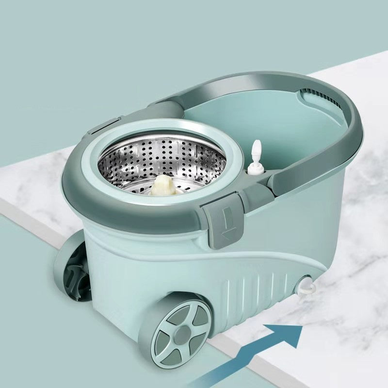 Set mop rotativ cu galeata Vivimall, material plastic si microfibra, o rezerva inclusa, rezistent, cu dop scurgere, vas detasabil, orificiu pentru solutie, pentru interior, capacitate 8 l, verde - vivimall.ro