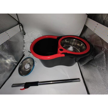 Set Mop Rotativ Cu Galeata Material Plastic Si Microfibra, Rezistent, Cu Dop Scurgere, Vas Detasabil, Pentru Interior, Capacitate 8 L, /Rosu, Resigilat - vivimall.ro