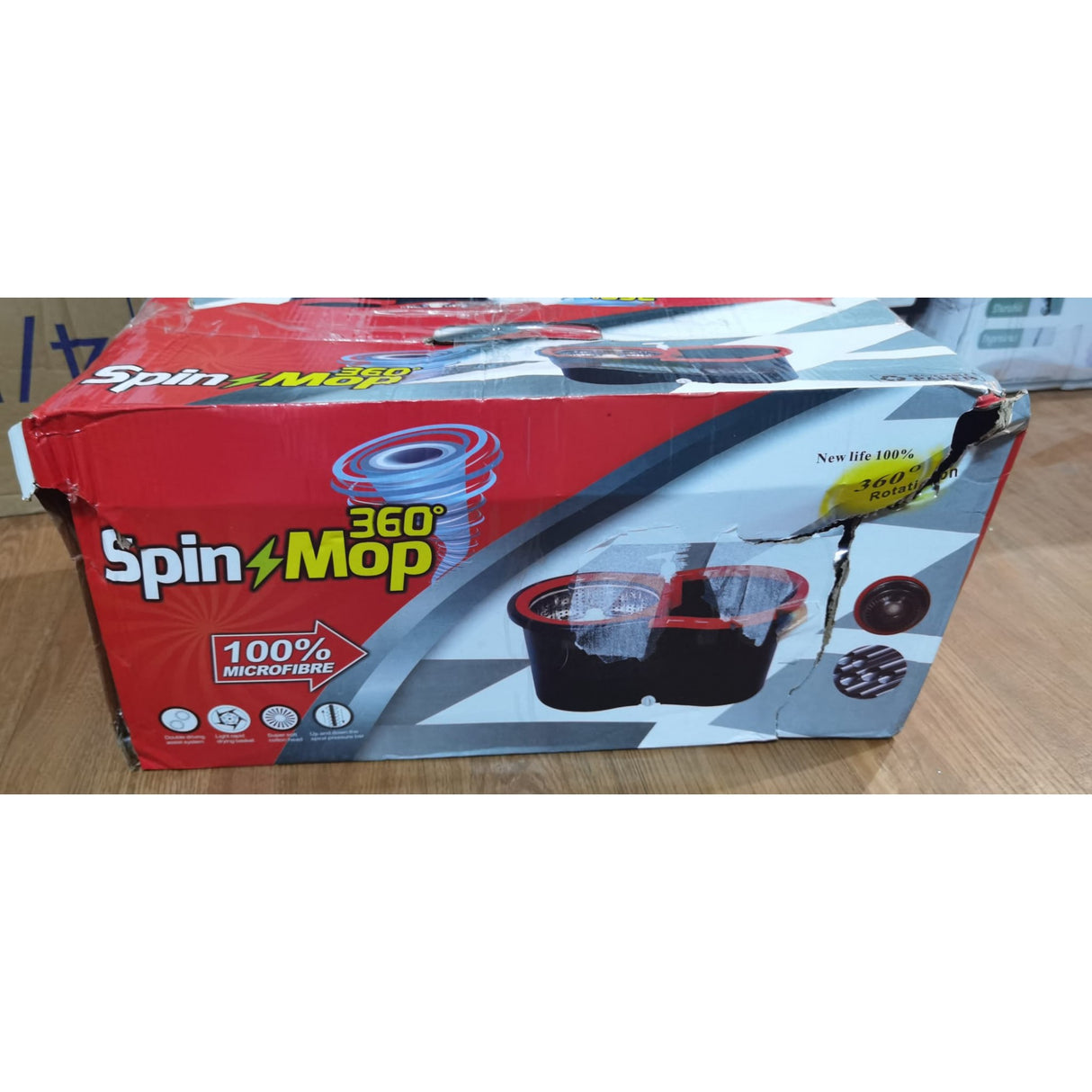Set Mop Rotativ Cu Galeata Material Plastic Si Microfibra, Rezistent, Cu Dop Scurgere, Vas Detasabil, Pentru Interior, Capacitate 8 L, /Rosu, Resigilat - vivimall.ro