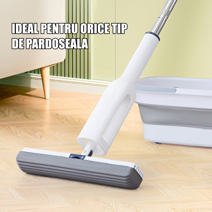 Set Mop Telescopic cu Galeata Pliabila, Vivimall, Gri, 32 cm, Maner Reglabil 140 cm, Sistem de Stoarcere Usor si Eficient - vivimall.ro