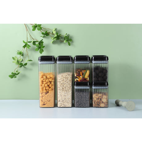Set 4 Recipiente Din Plastic, Pentru Alimente/Obiecte, Inchidere Ermetica, Textura Ondulata, 4 X 3.3 L, Transparent - vivimall.ro