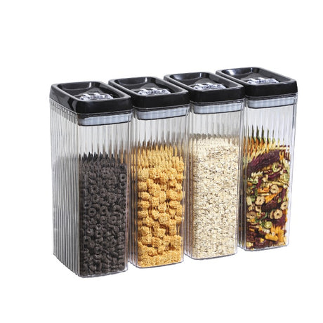 Set 4 Recipiente Din Plastic, Pentru Alimente/Obiecte, Inchidere Ermetica, Textura Ondulata, 4 X 3.3 L, Transparent - vivimall.ro