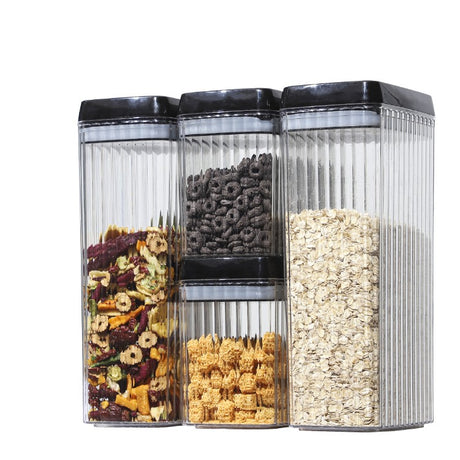 Set 4 Recipiente Din Plastic, Pentru Alimente/Obiecte, Inchidere Ermetica, Textura Ondulata, 2 X 1.5L, 2 X 3.3 L, Transparent - vivimall.ro
