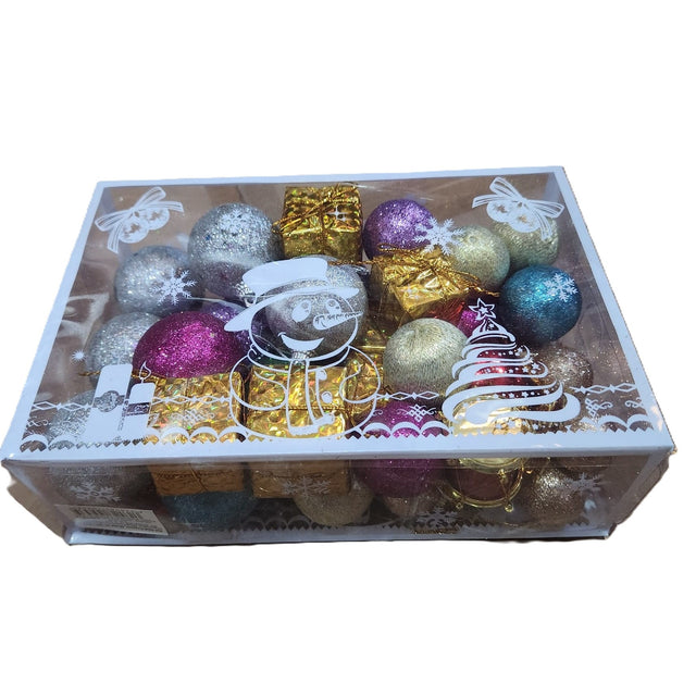 Set 45 Globuri de Craciun, Vivimall, pentru Brad, Model 2, cu Glitter, Lucioase, Multicolor - vivimall.ro