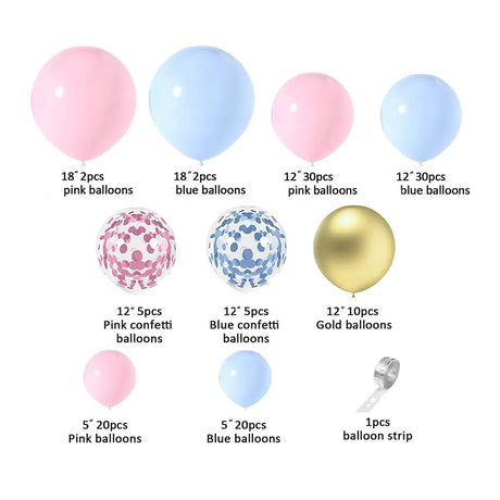 Baloane decorative pentru GENDER PARTY, Vivimall, Arcada Set 130  baloane, Arcul de Baloane Roz si Albastru, Baloane Confetti Aurii, Multicolor - vivimall.ro