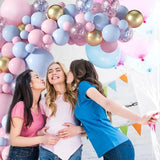 Baloane Decorative Pentru Gender Party, Arcada Set 130 Baloane, Arcul De Baloane Roz Si Albastru, Baloane Confetti Aurii - vivimall.ro
