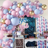 Baloane decorative pentru GENDER PARTY, Vivimall, Arcada Set 130  baloane, Arcul de Baloane Roz si Albastru, Baloane Confetti Aurii, Multicolor - vivimall.ro