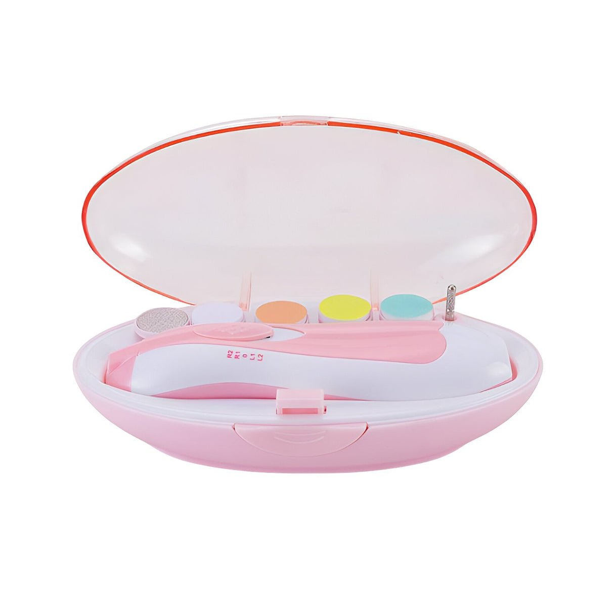 Set Pila Electrica pentru Copii si Bebelusi, Vivimall, ABS, 6 Accesorii, cu Lumina LED, Roz Alb - vivimall.ro