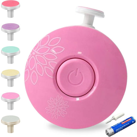 Set Pila Electrica cu Baterie, Vivimall, pentru Copii si Bebelusi, din ABS, 6 Accesorii, Model cu Flori, 6.5 x 1.8 cm, Roz - vivimall.ro