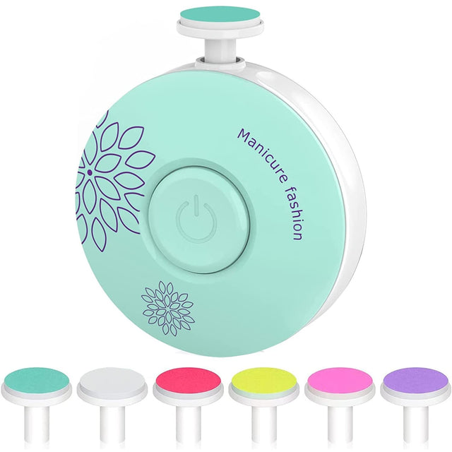 Set Pila Electrica pentru Copii si Bebelusi, Vivimall, ABS, Incarcare USB, Model cu Flori, 6 Accesorii, cu Lumina LED, Verde - vivimall.ro