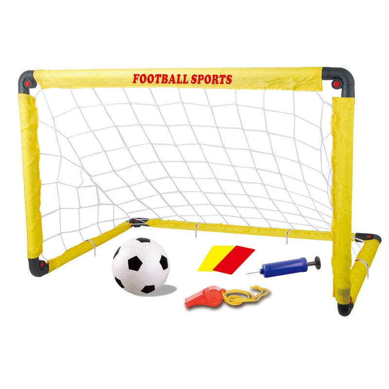Set Poarta de Fotbal pentru Copii, Vivimall, 80x120 cm, Minge, Cartonase, Pompa, Fluier, Interactiv, Distractiv, Galben - vivimall.ro