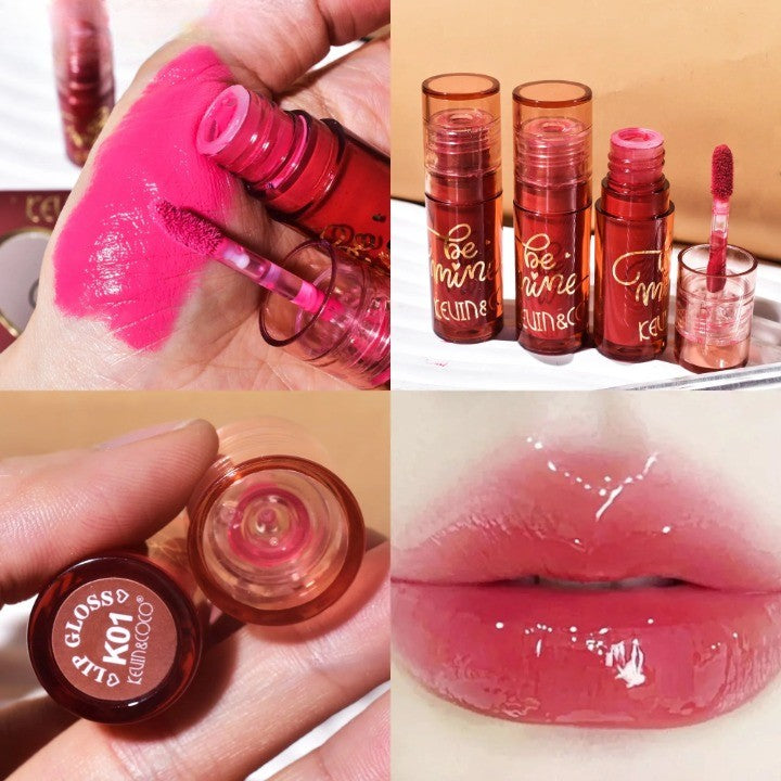 Set Rujuri de Buze Mate, KEVIN &amp; COCO, Be Mine 3 Culori, Lip-Gloss, 11 x 7.3 x 2.7cm, Roz, Varianta A - vivimall.ro